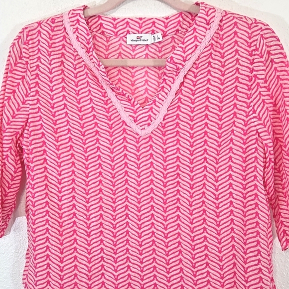Vineyard Vines Girls Bright Pink/Pale Pink Elbow Sleeve Tunic Lace Trim, size 14 - Picture 2 of 8